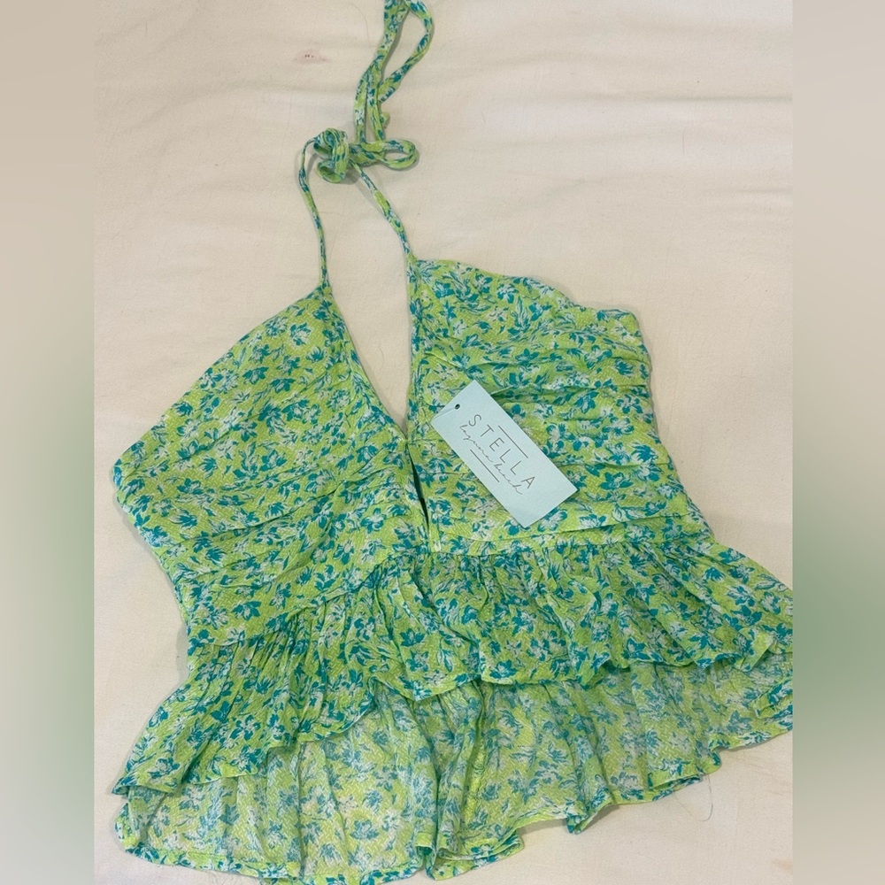 Stella Laguna Beach Boutique set of 2 pink and green Floral Halter Tops